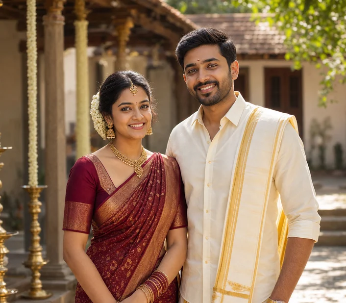 Fictional Tamil matrimony success story example featuring Ananya and Karthik from Chennai